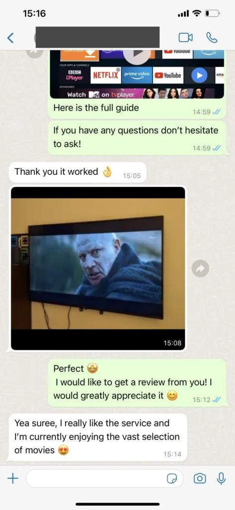 WhatsApp klantreactie screenshot platinaiptv 1