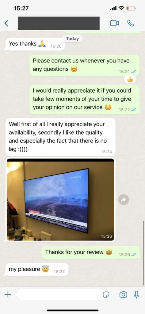 WhatsApp klantreactie screenshot platinaiptv 2