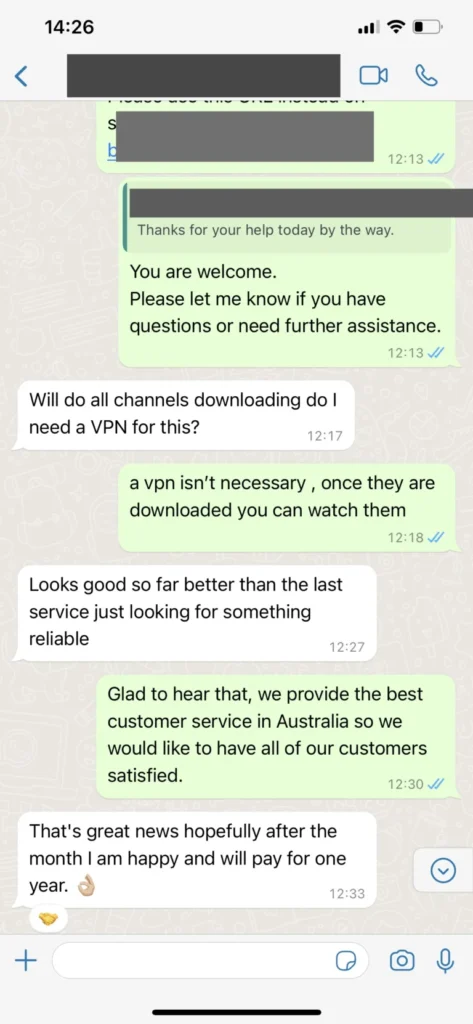 WhatsApp klantreactie screenshot platinaiptv 3